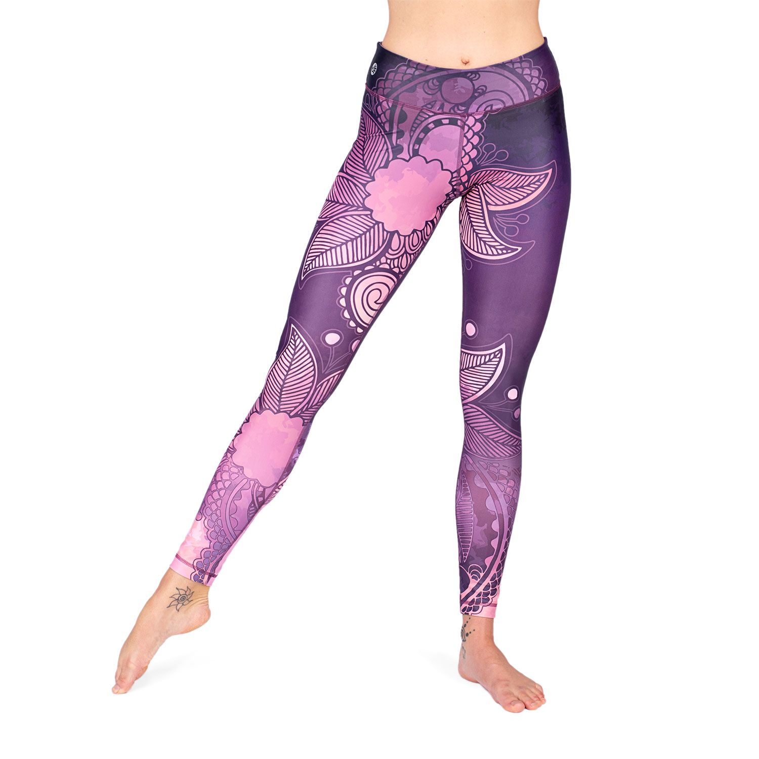 Niyama leggings-ek Bodhi Niyama Purple Blossom jóga és fitnesz nadrág Méret: XS