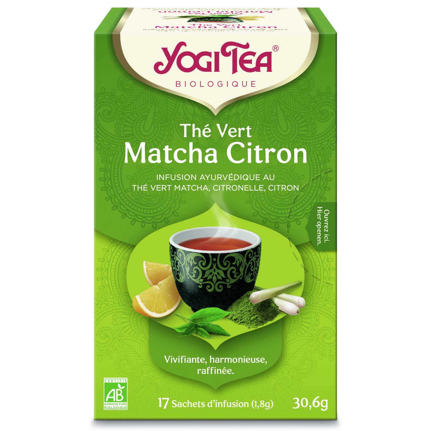 Yogi Tea Matcha Lemon ájurvédikus zöld tea matchával 17 × 1,8g