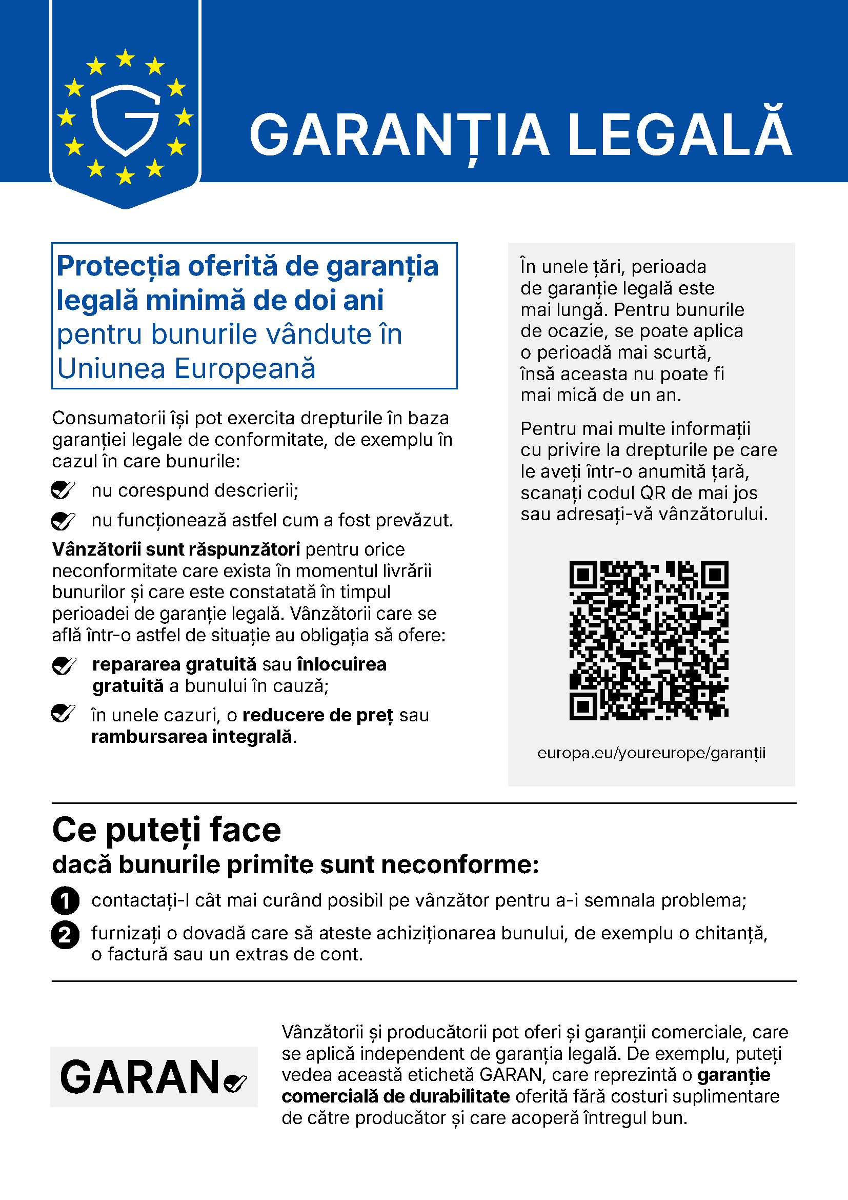 Informarea UE privind garanția legală