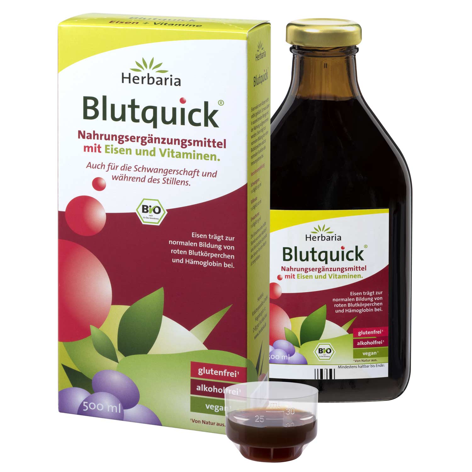 Herbaria Blutquick® (Bloodquick) Suc organic cu fier și vitamine, fără alcool 250, 500 ml Volum: 500 ml