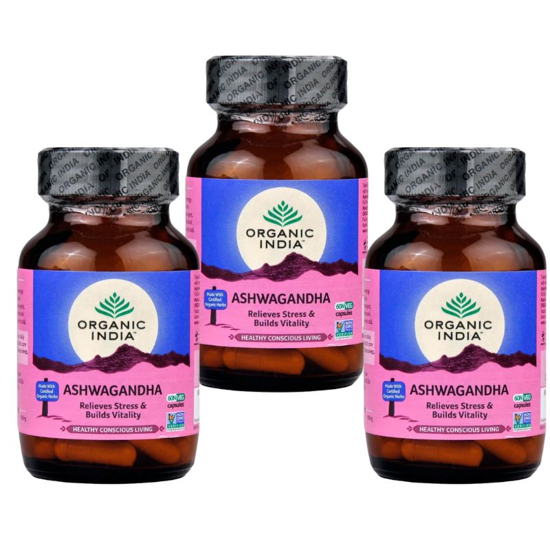 Organic India Capsule Ashwagandha organice indiene – set 3 x 60 bucăți