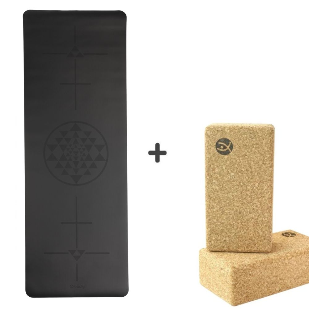 Bodhi Yoga Set saltea yoga Bodhi PHOENIX Yantra antiderapantă din PU 185 x 66 cm x 4 mm și 2 blocuri de plută
