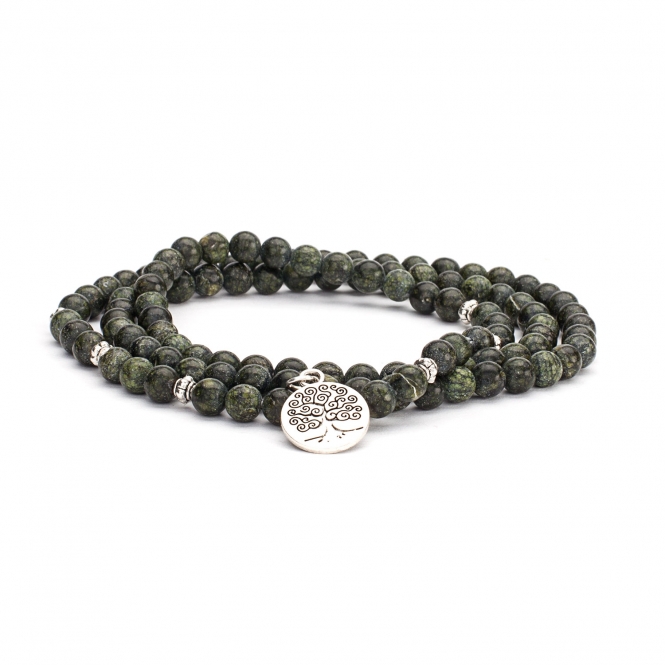 Bodhi Yoga Brățară Bodhi Mala Mare, Serpentine Verzi cu Arborele Vieții