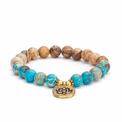 401jtlm yoga mala armband landschaftsstein blauer imperial türkis mit lotus charm
