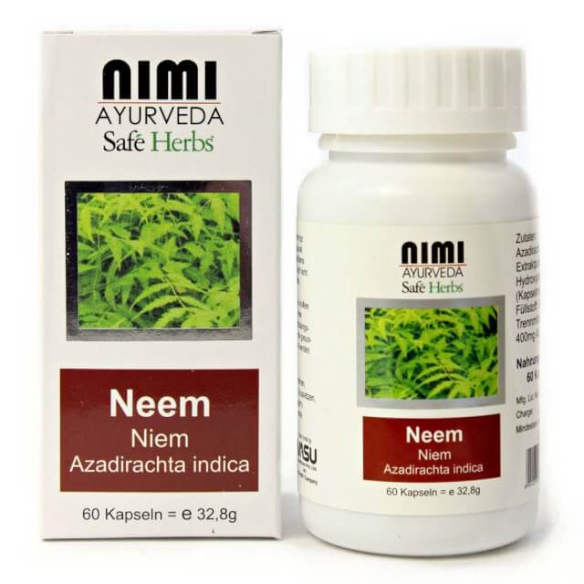 Nimi Ayurveda Nimi Neem (Zederach indický) kapsuly na kožné problémy, baktérie a vírusy - BDiH 60 ks