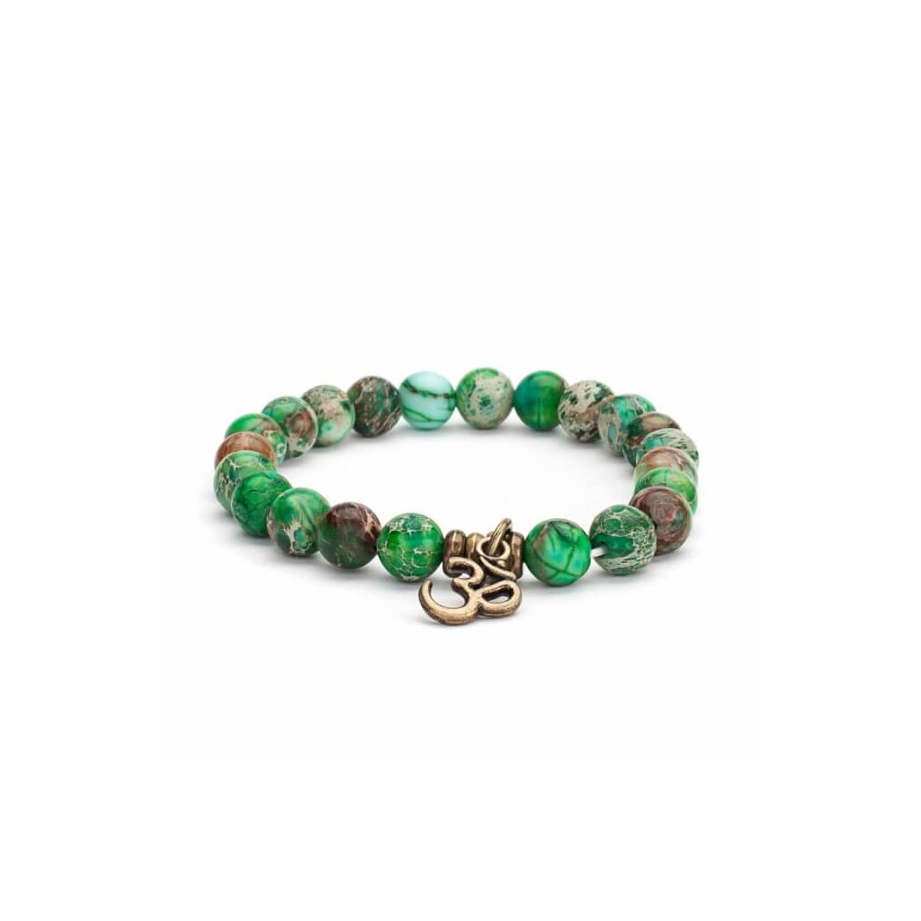 401gtom yoga mala armband grüner imperial türkis mit om charm