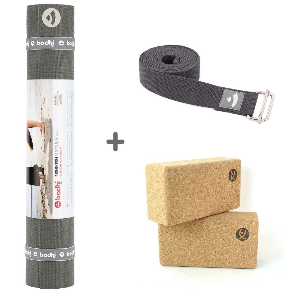 Bodhi Yoga Bodhi Rishikesh Premium set pro začátečníky šedo-hnědá 183 x 60 cm x 4,5 mm