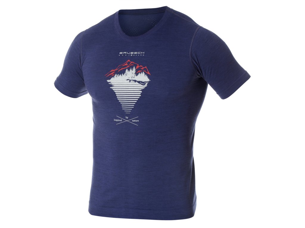 Brubeck pánské tričko krátký rukáv Outdoor wool blue hory (Size L)