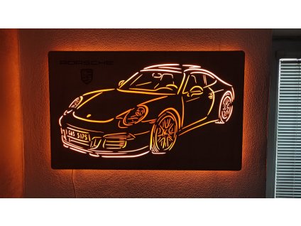 Dřevěný obraz Porsche 911 (991) s LED podsvícením a stmívačem