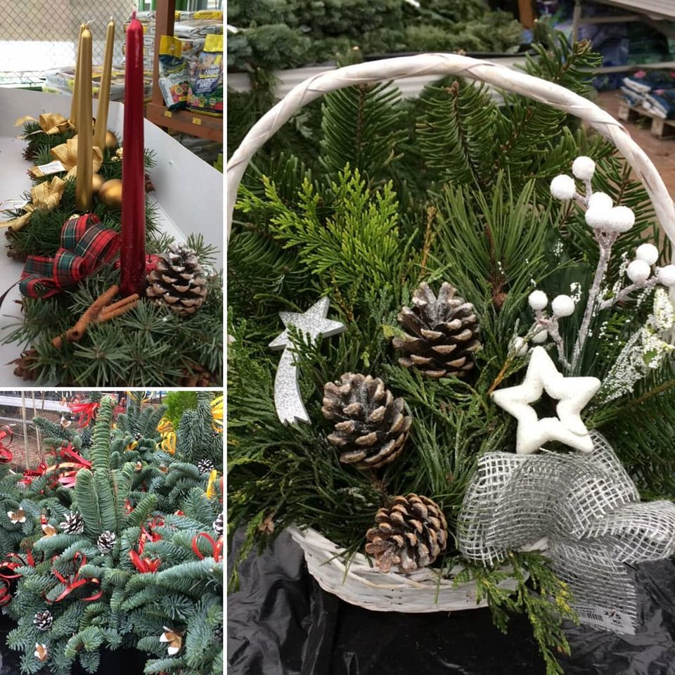 Adventní věnce, vánoční truhlíky, košíky, vazby a jiné dekorace