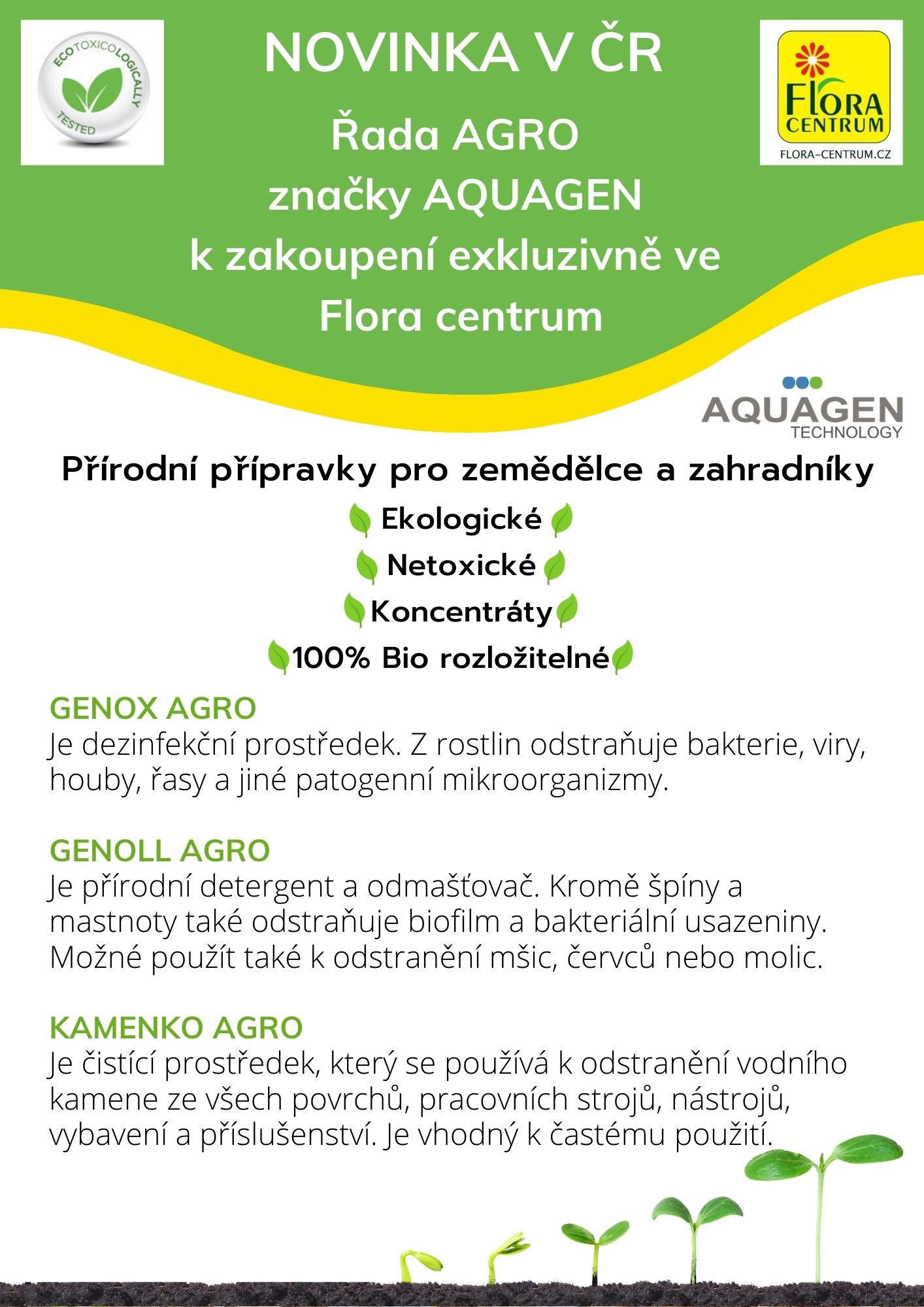 Přírodní přípravky AGRO od AQUAGEN exkluzivně v prodejnách Flora Centrum