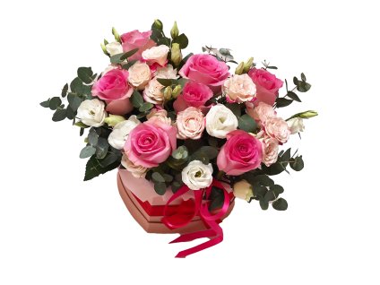 Flowerbox Estell - růže, minirůže, eucalypt, eustoma