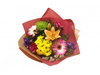 Kytice Margarita - gerbera, růže, iris, chrysantéma, lilie