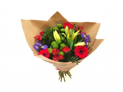 Kytice Hedvika - gerbera, lilie, chryzantéma, mini růže, iris