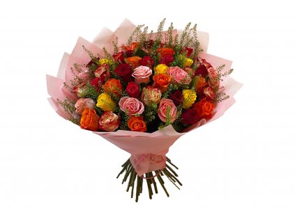 Andrea - kytice barevných růží s přízdobou