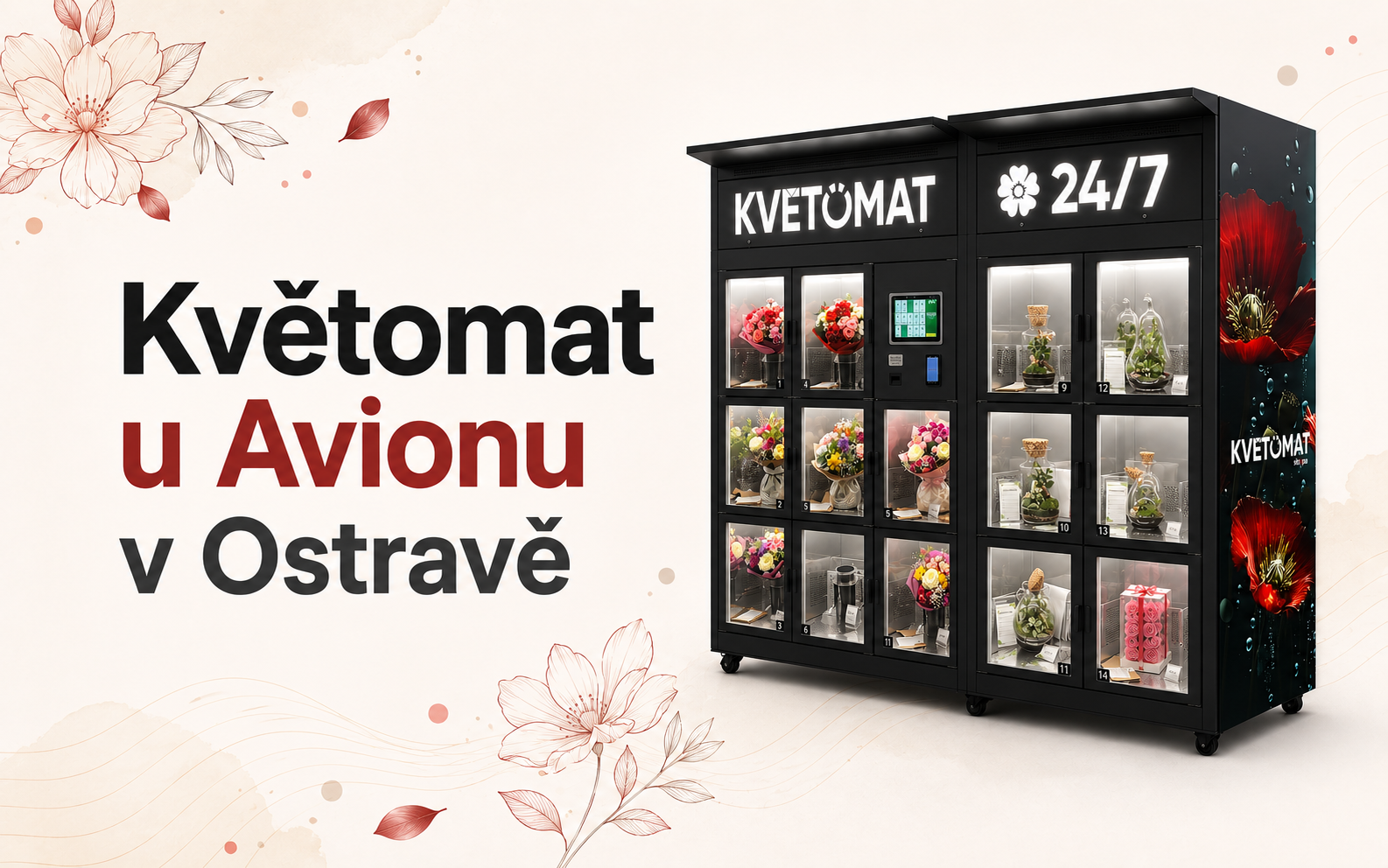 Květomat u Avionu Ostrava: čerstvé květiny dostupné 24 hodin denně