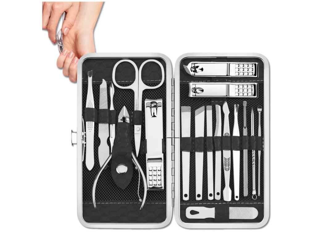 SEO název produktu: Domácí sada na manikúru a nail art s cestovním pouzdrem – 19 kusů pro dokonalé nehty“