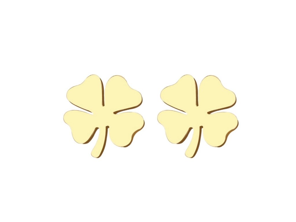 Elegantní náušnice čtyřlístek z chirurgické oceli 316L, pozlacené 18karátovým zlatem, velikost 1,2 cm