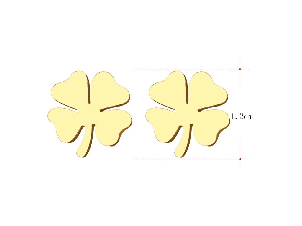 Elegantní náušnice čtyřlístek z chirurgické oceli 316L, pozlacené 18karátovým zlatem, velikost 1,2 cm