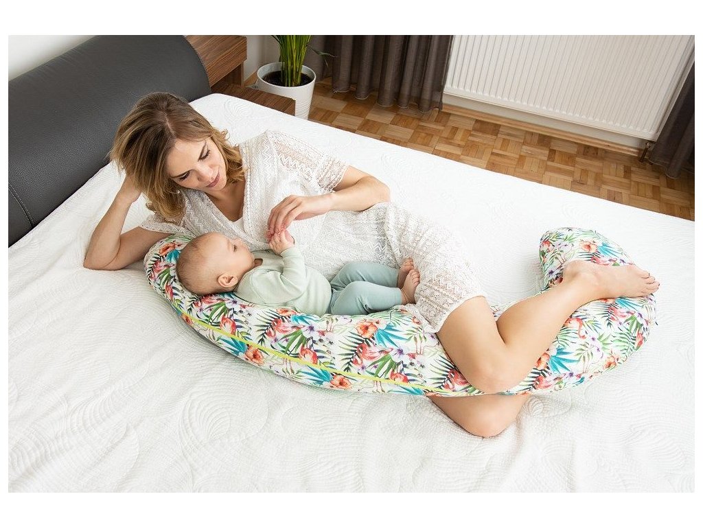Polohovací polštář Moon croissant Botany leaves flowers white length 260 color 5 pro kojení těhotenství lounging