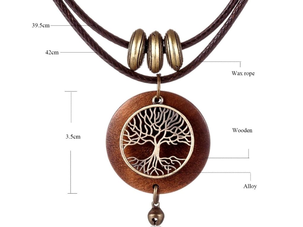 Elegantní Boho Vintage Náhrdelník Strom Života, Dvojitý Řemínek, Zapínání na Karabinku, Velikost Přívěsku 3.5 cm x 3.5 cm, Délka Řemínku 42 cm