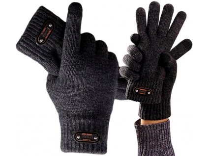 Pánské teplé zimní rukavice z akrylové příze, černé, univerzální velikost