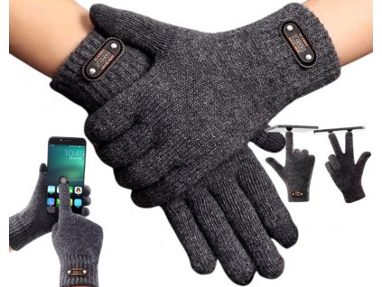Pánské zimní rukavice, šedá melanžová barva, 100% akrylová příze, univerzální velikost
