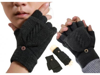 Pánské teplé zimní palčáky s chlopní, černé, 100% akrylová příze, univerzální velikost