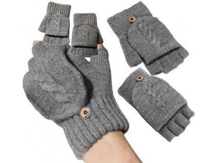 Pánské zimní palčáky s chlopní, šedé, akrylová příze, univerzální velikost