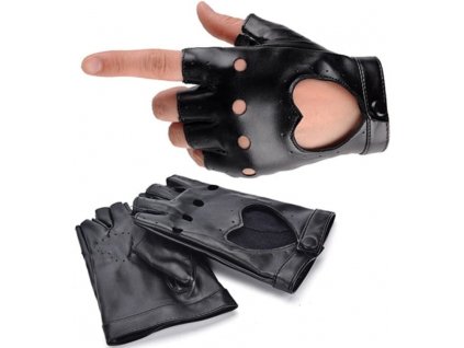 Kožené rukavice s otvory pro prsty, černá, polyuretan, univerzální velikost