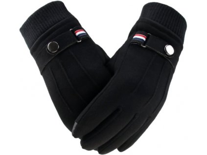 Pánské zimní dotykové rukavice, černé, 100% ekologická semišová kůže, univerzální velikost