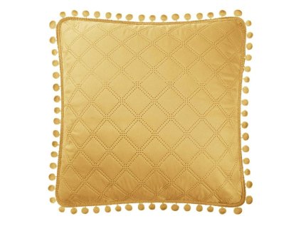 Pompoo povlak na polštář 45x45 hořčice Pompoo bambulky kosočtverce glamour dekorativní na přehoz na postel