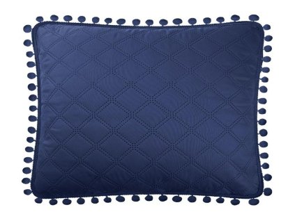 Pompoo povlak na polštář 50x70 tmavě modrý Pompoo bambulky kosočtverce glamour dekorativní pro přehoz na postel