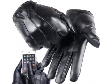 Pánské rukavice z ekologické kůže s plyšovou podšívkou, černé, velikost L