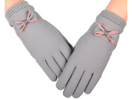 Dámské zimní rukavice voděodolné dotykové, šedé, 100% polyester, univerzální velikost