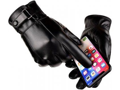 Pánské dotykové rukavice z ekokůže, černé, univerzální velikost, s vnitřním zateplením