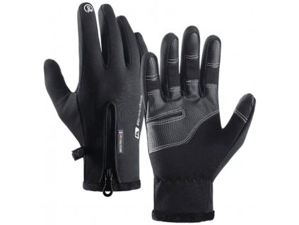 Pánské zimní dotykové rukavice, voděodolné a zateplené, materiál 75% polyester a 25% fleece, velikost L