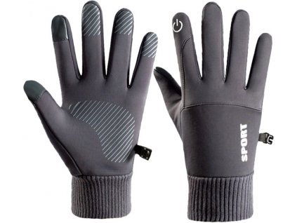 Pánské zateplené dotykové zimní rukavice, šedé, 80% elastan a 20% polyester, velikost L