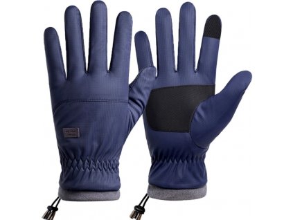 Pánské zateplené dotykové rukavice, tmavě modré, 100% polyester, univerzální velikost
