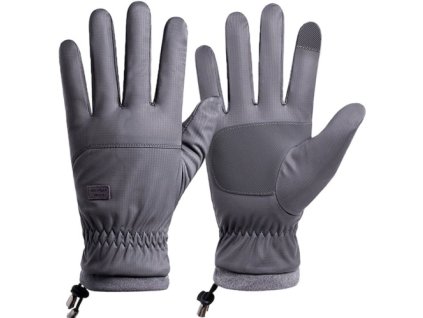 Pánské Zimní Rukavice s Dotykovou Funkcí, Nepromokavé a Zateplené, Šedé, 100% Polyester, Univerzální Velikost