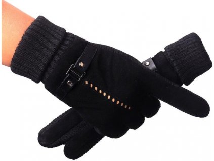 Pánské zimní rukavice na dotek, černé semišové, s protiskluzovými prvky a kontrastním prošitím