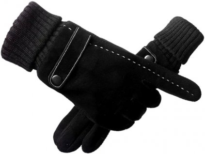 Pánské zimní semišové rukavice Touch, černé, ekokůže a polyester, univerzální velikost