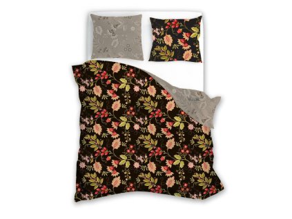 Bavlněné povlečení 160x200 Flovery 004 květiny černá béžová barevná 23 Faro