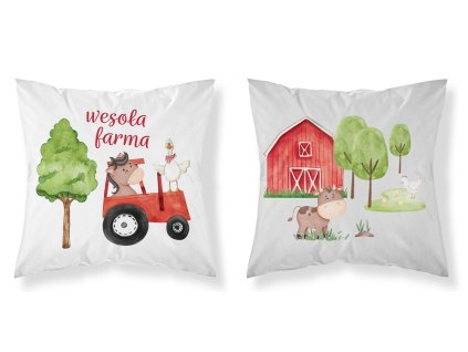 Bavlněný povlak na polštář 40x40 Veselá farma blackwing traktor bílý šedý oboustranný PSBA 04 A Mayamoo 26