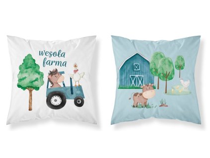 Bavlněný povlak na polštář 40x40 Veselá farma modrý traktor bílý modrý oboustranný PSBA 04 B Mayamoo 26