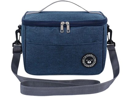 Velký termální obědový box s medvídkem, džínový materiál, 29x22x20 cm