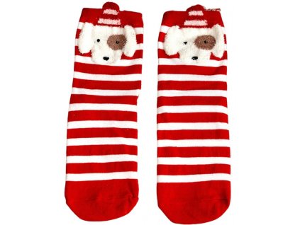 Vánoční pruhované zimní ponožky pro psy, červená a bílá barva, materiál 70% bavlna - 27% polyester - 3% elastan, velikost 34-40