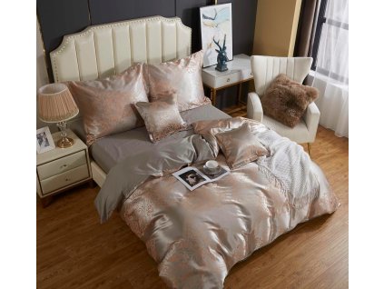 Saténové povlečení s výšivkou 160x200 béžové AT013