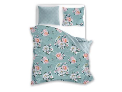 Bavlněné povlečení 160x200 Flovery 007 květiny mátově růžová 23 Faro