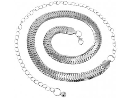 Dámský stříbrný opasek s kovovým řetězem, délka 110 cm, šířka 1,6 cm, materiál kov